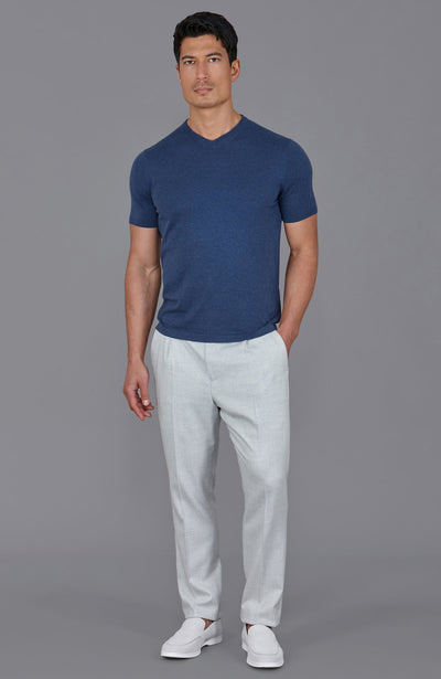 blue mens v neck knitted t shirt