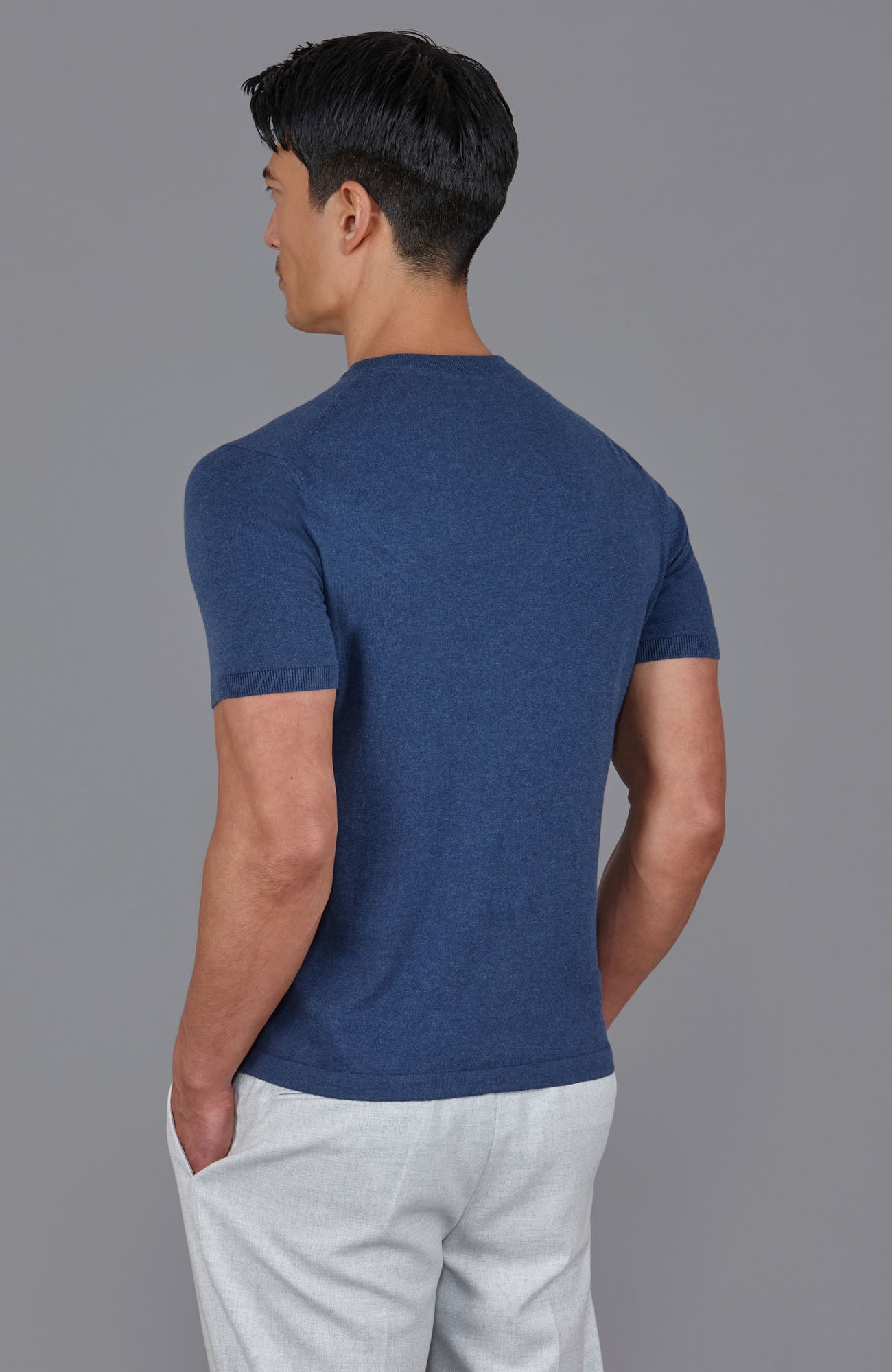 blue mens v neck knitted t shirt