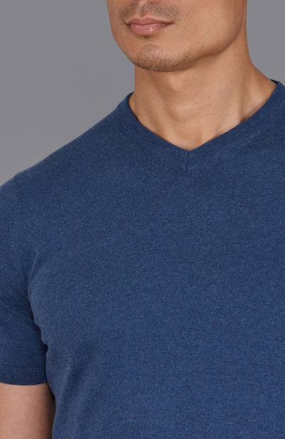 blue mens v neck knitted t shirt