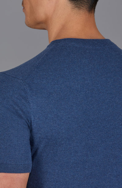 blue mens v neck knitted t shirt