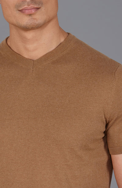 camel mens v neck knitted t shirt