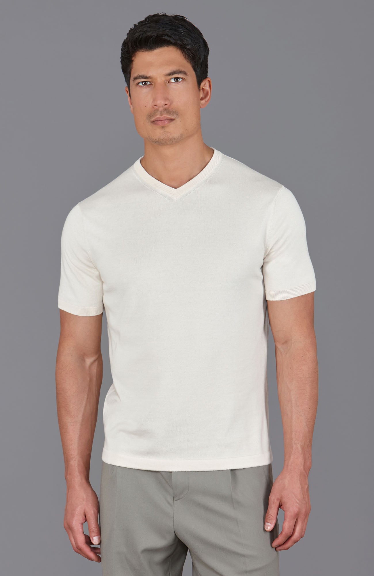 ecru mens v neck knitted t shirt