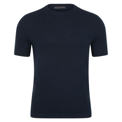 navy mens knitted pocket t-shirt