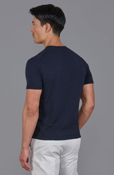 navy mens knitted pocket t-shirt