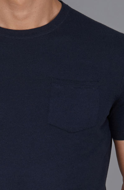 navy mens knitted pocket t-shirt