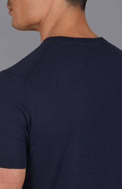 navy mens knitted pocket t-shirt