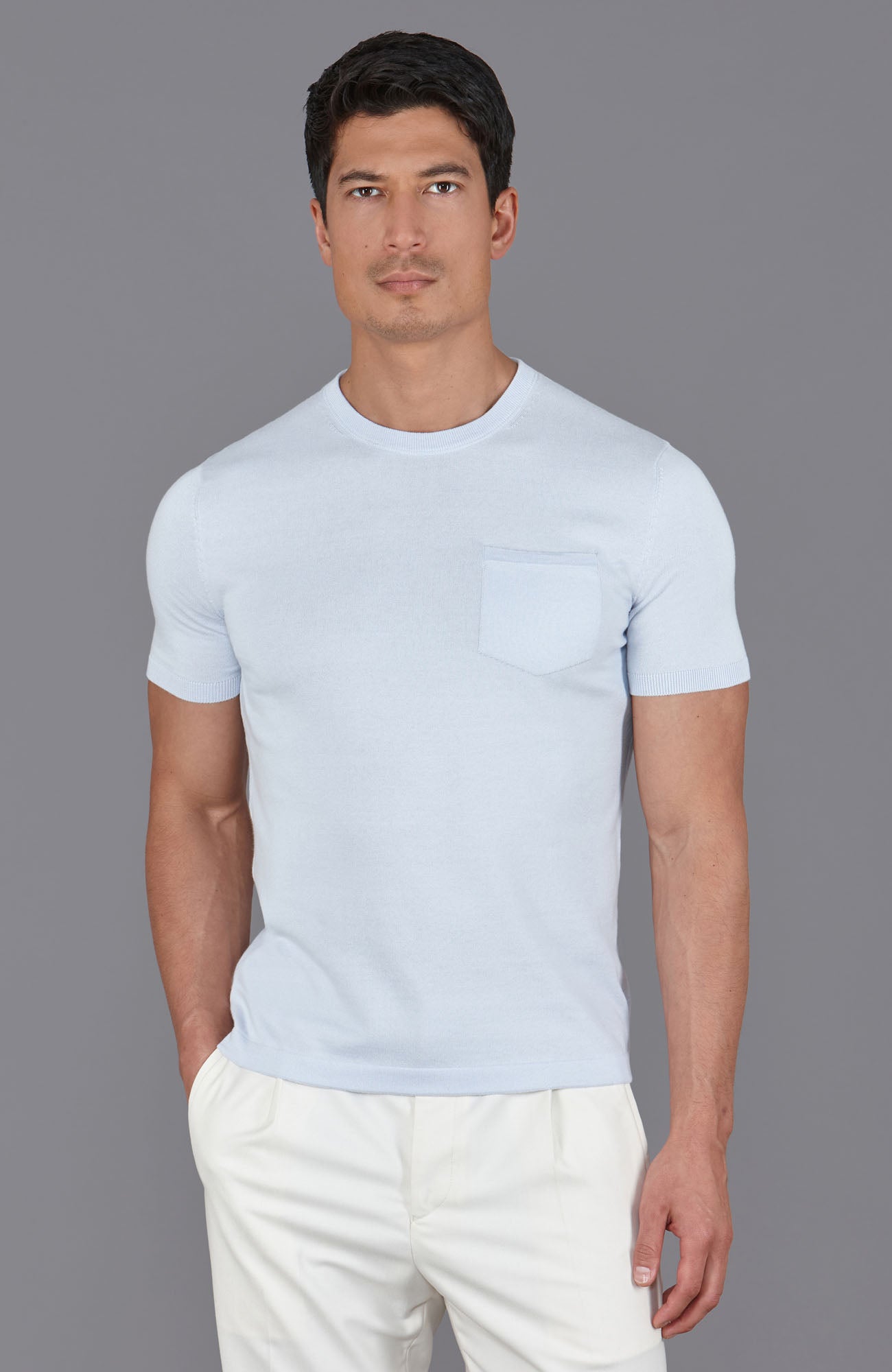 blue mens knitted pocket t-shirt