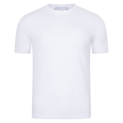 white mens knitted pocket t-shirt