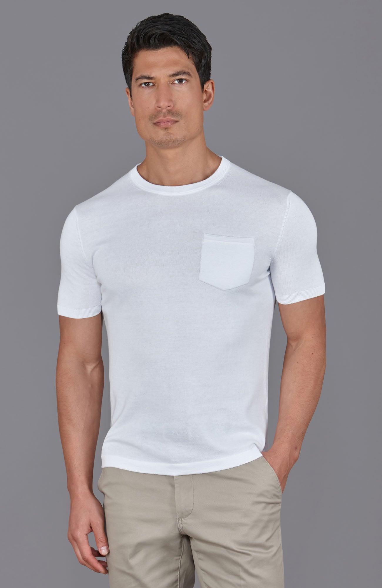 white mens knitted pocket t-shirt