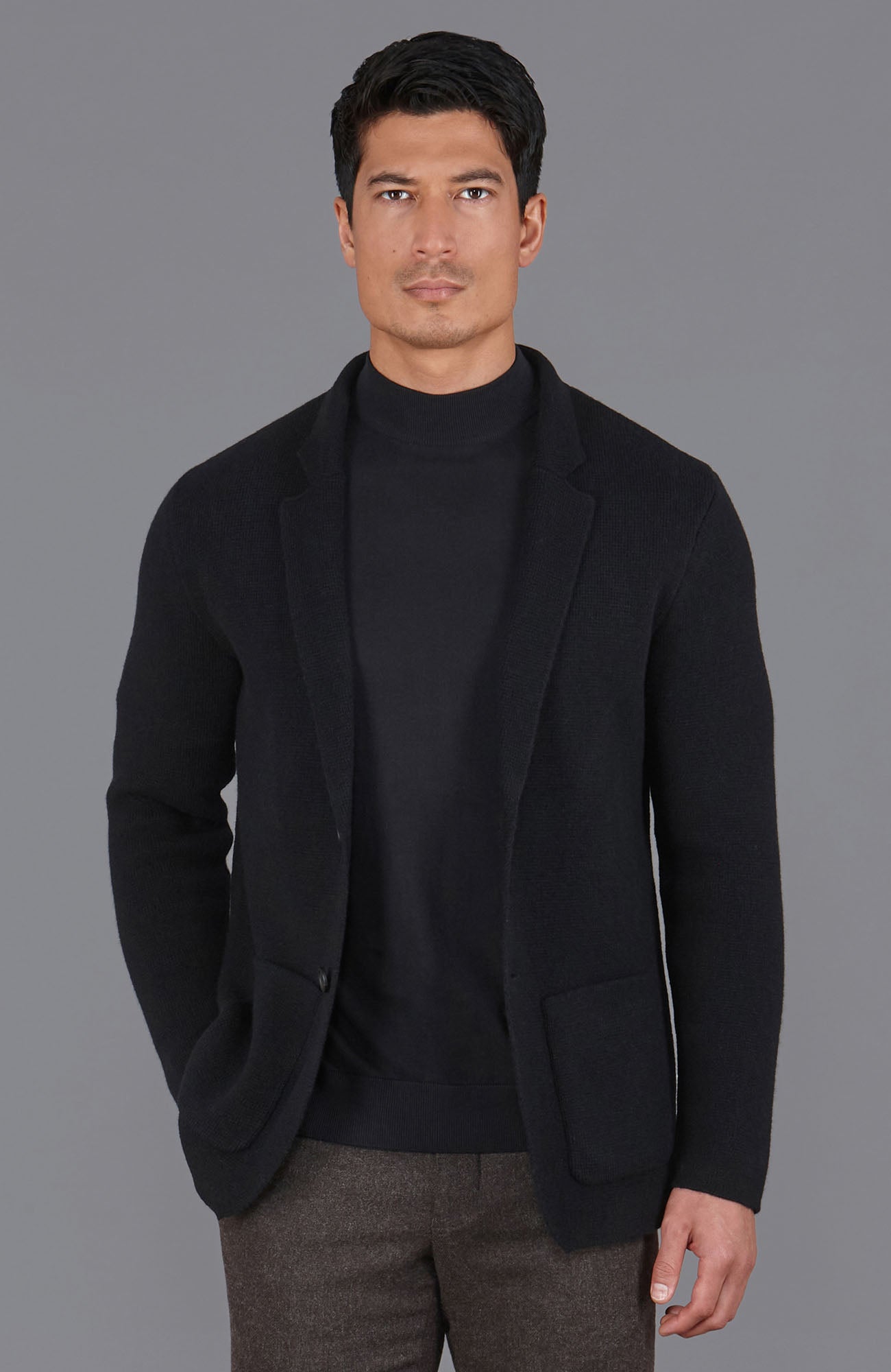 black mens knitted wool blazer