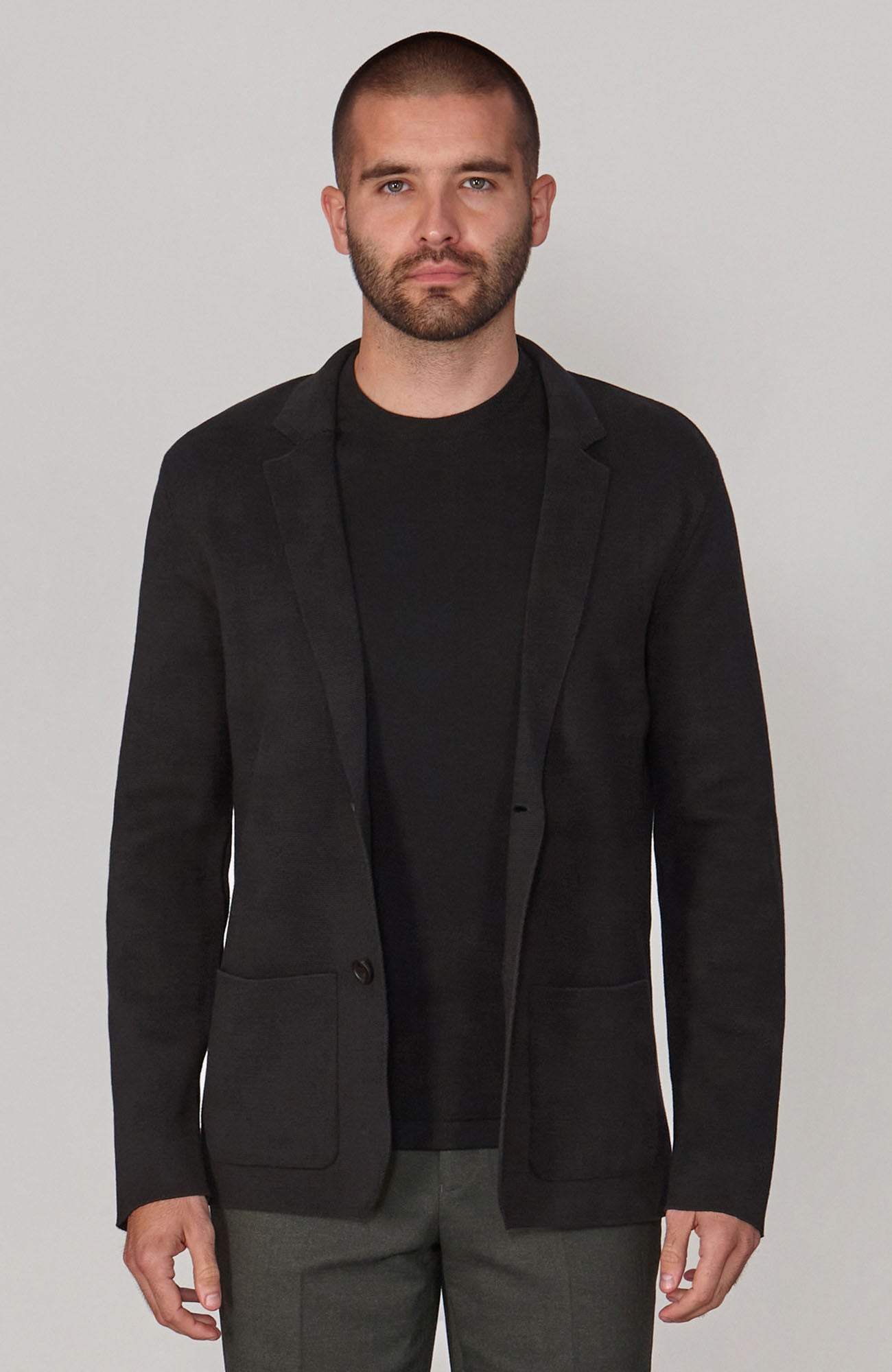 black mens lightweight knitted blazer