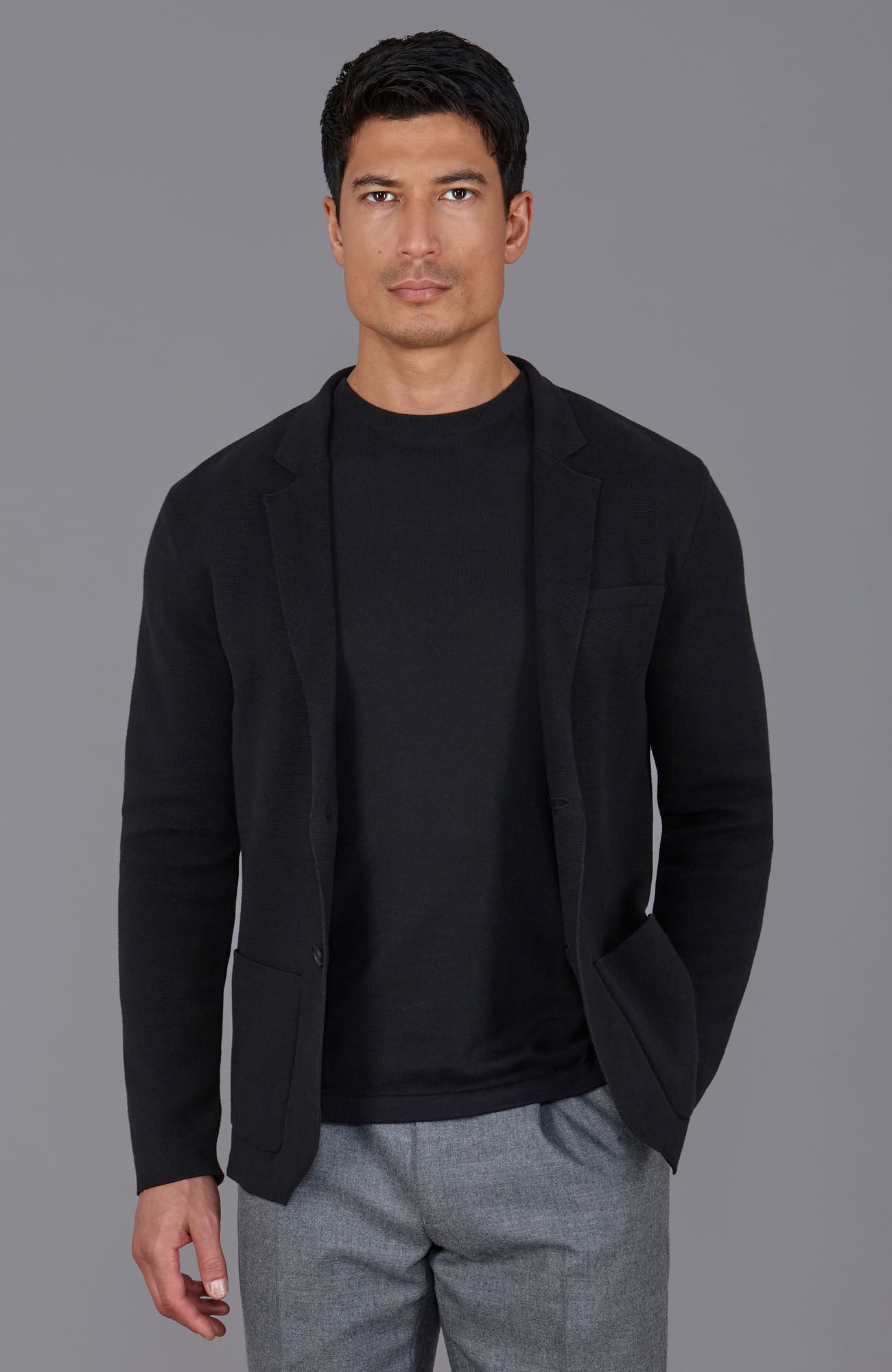 black mens knitted blazer