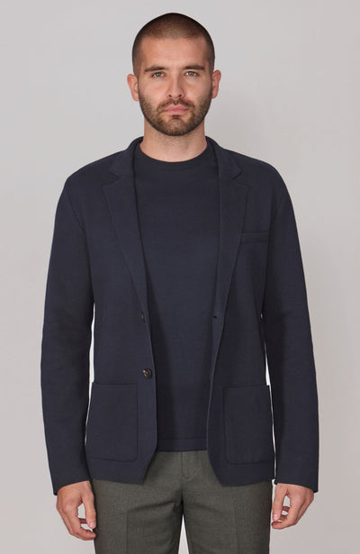 mens navy knitted cotton blazer