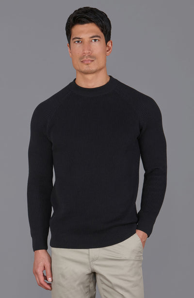 black mens fisherman rib knit jumper