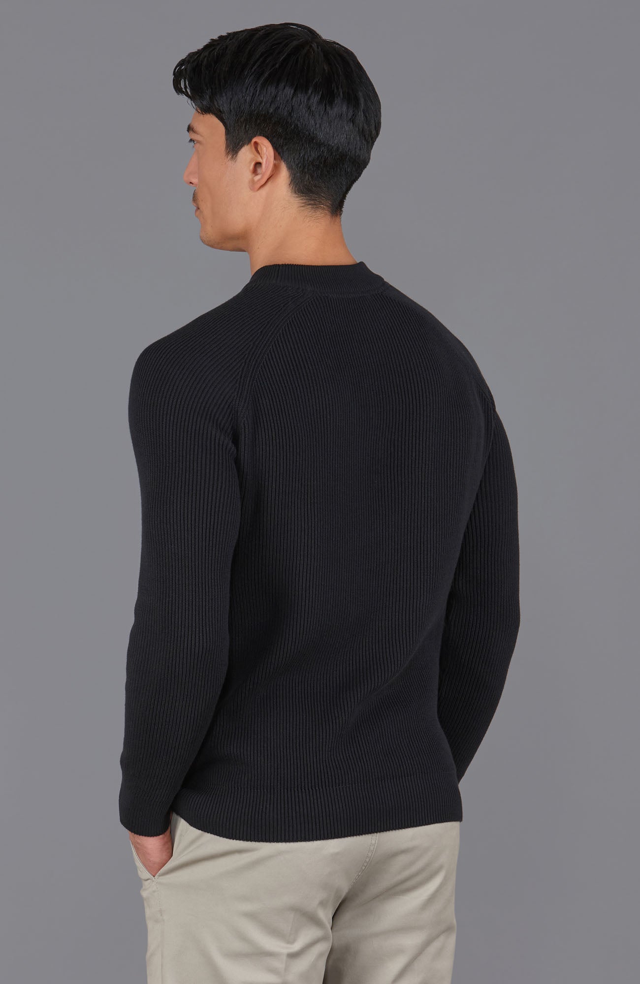 black mens fisherman rib knit jumper