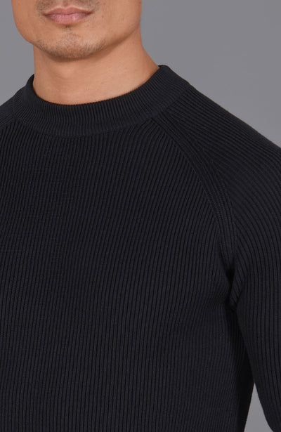 black mens fisherman rib knit jumper