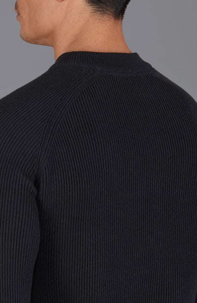 black mens fisherman rib knit jumper