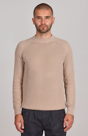 beige mens fisherman ribbed jumper