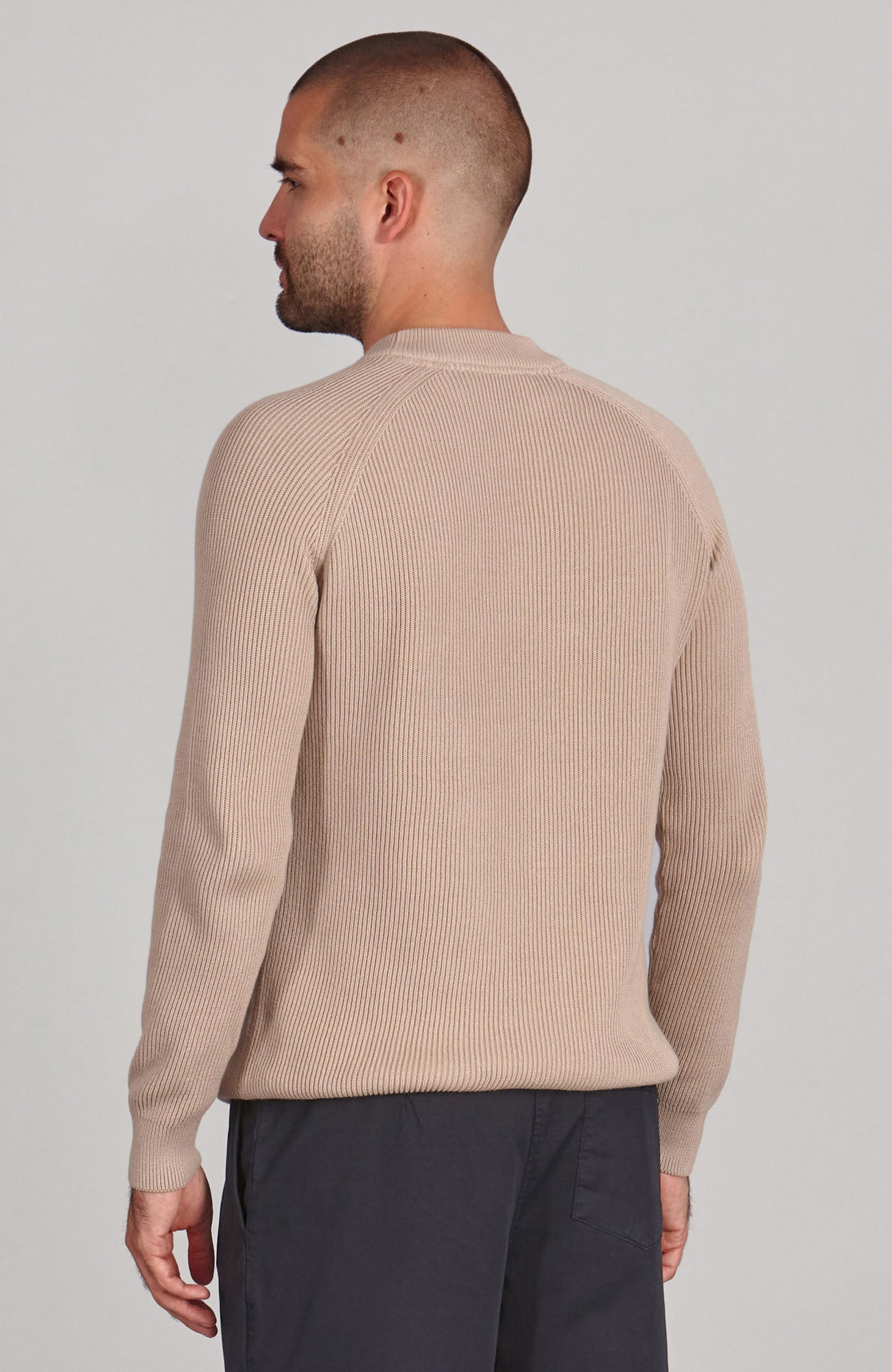 beige mens fisherman ribbed jumper