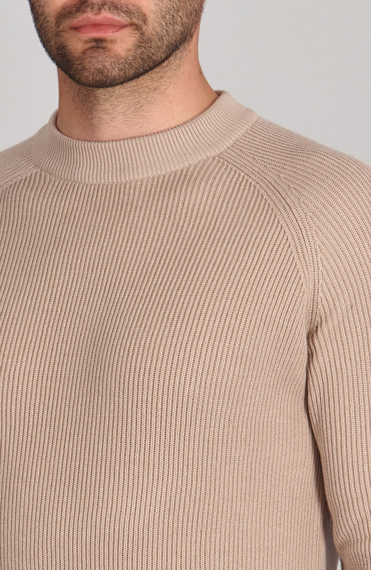 beige mens fisherman ribbed jumper