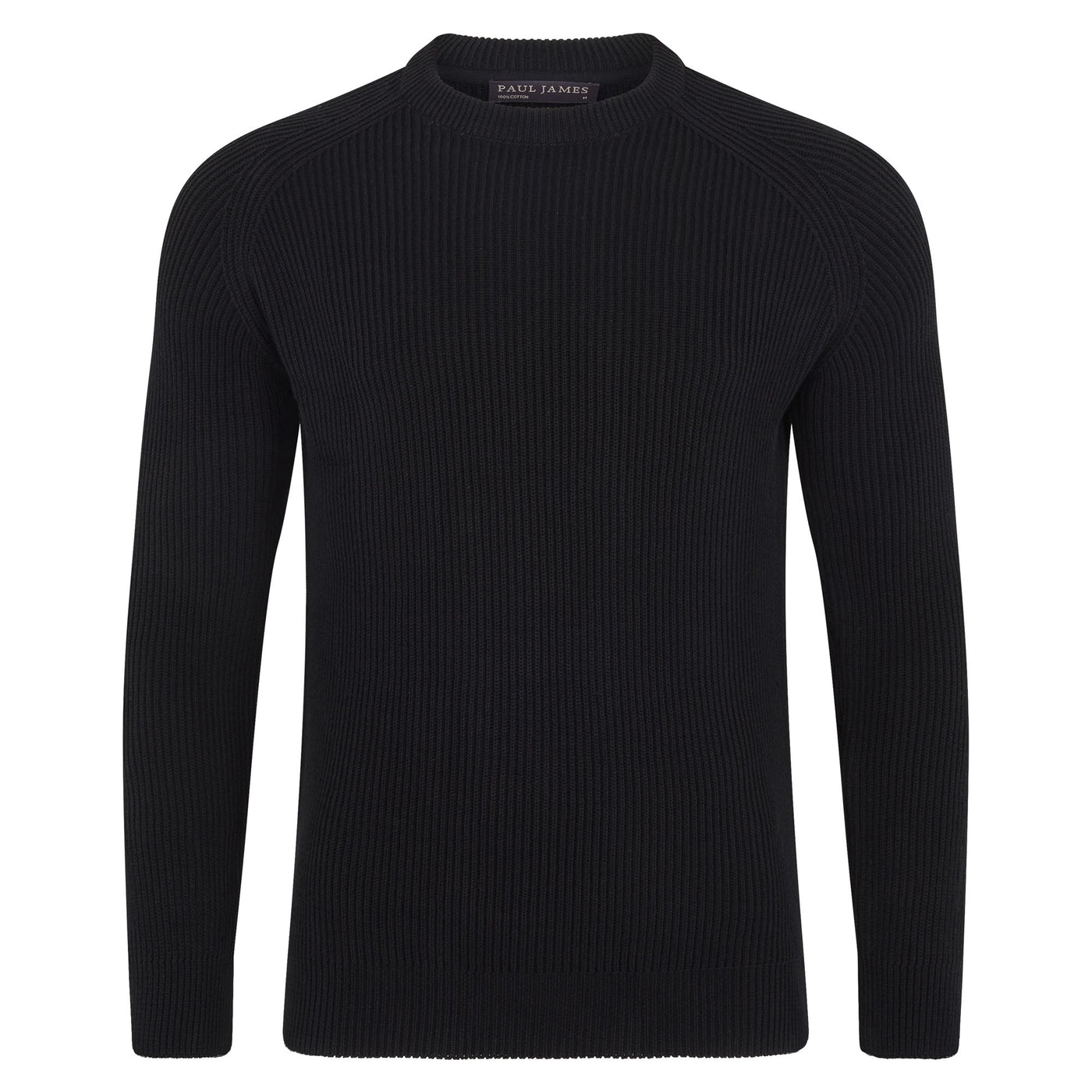 black mens round neck fisherman jumper