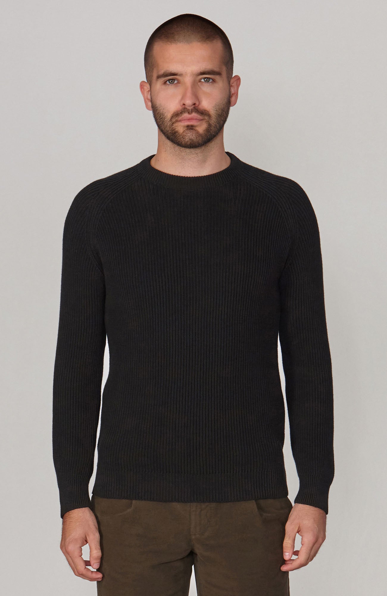 black mens fisherman rib knit jumper