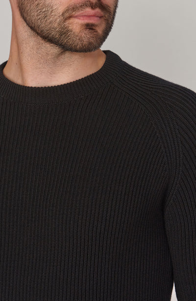 black mens fisherman rib knit jumper