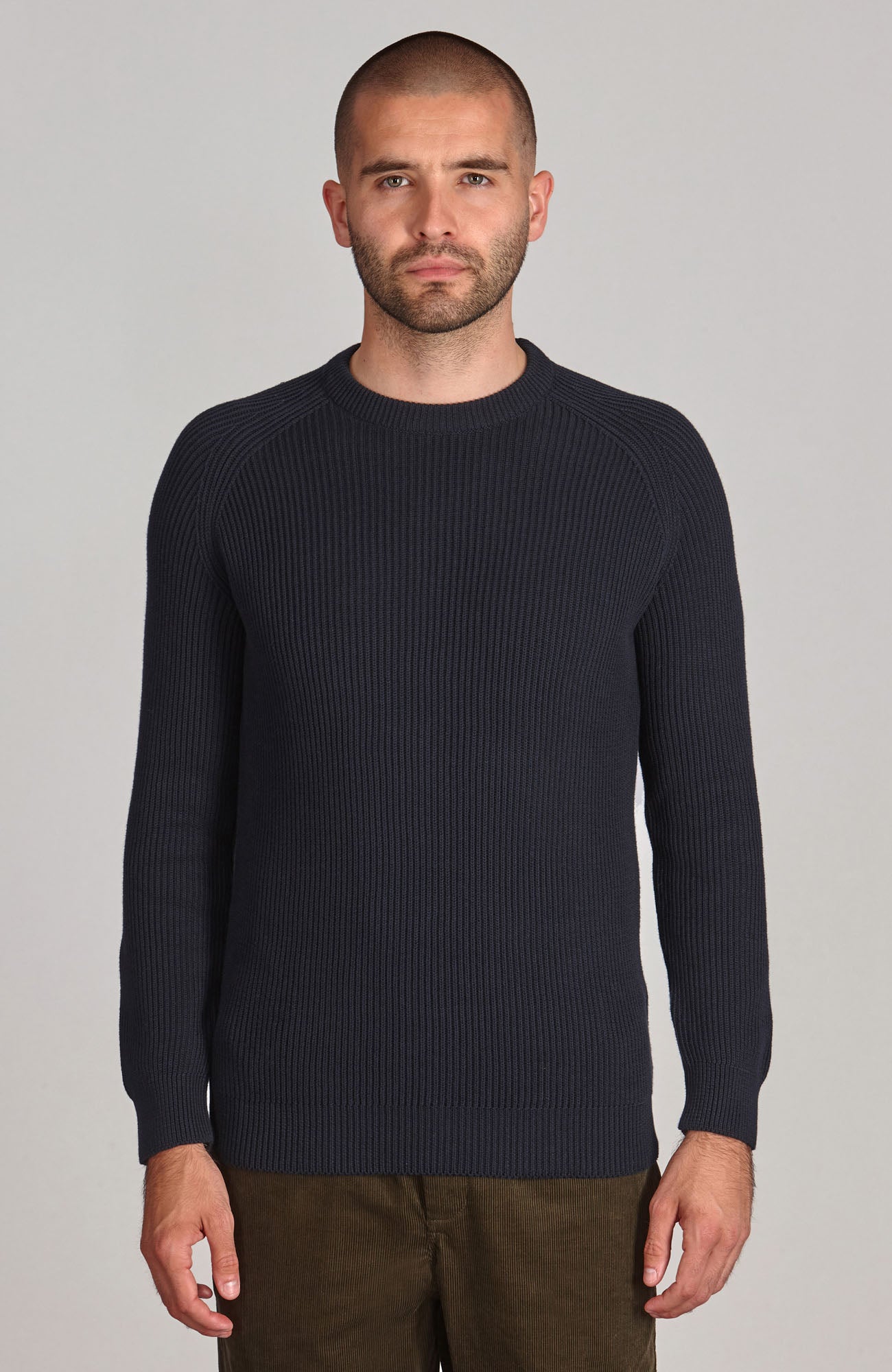 navy mens round neck fisherman jumper