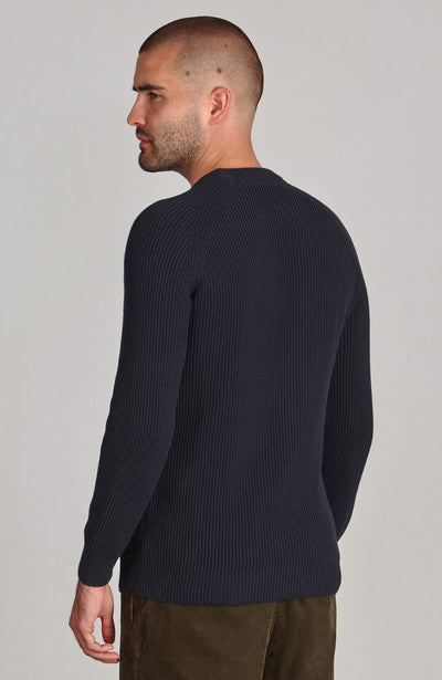 navy mens round neck fisherman jumper