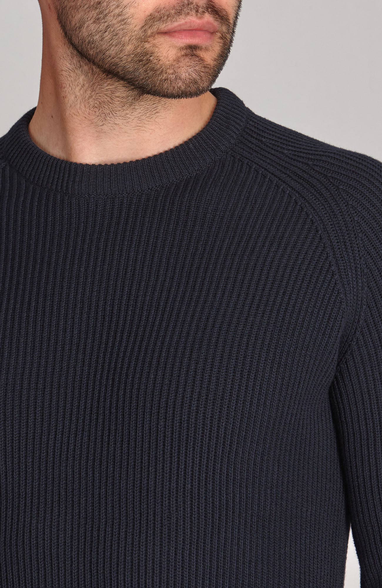 navy mens round neck fisherman jumper