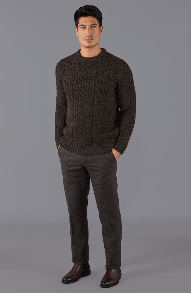 mens brown chunky wool cable jumper