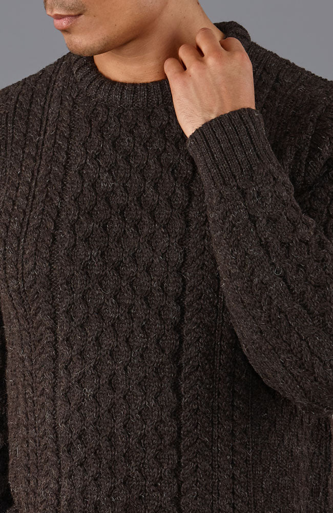 mens brown chunky wool cable jumper