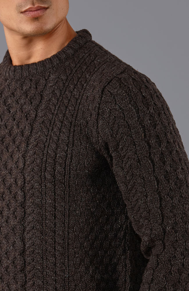 mens brown chunky wool cable jumper