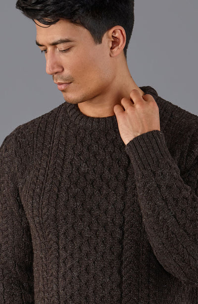 brown mens chunky fisherman jumper