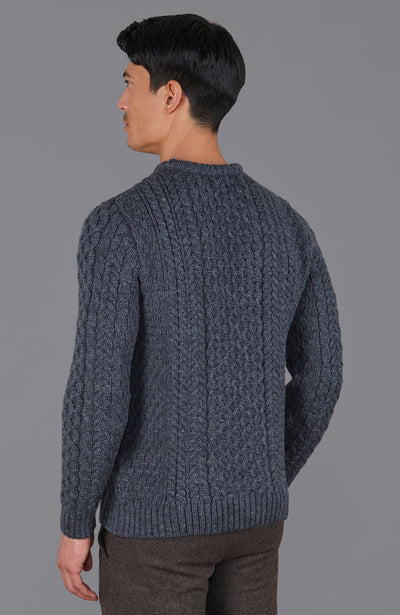 grey mens British wool cable jumper