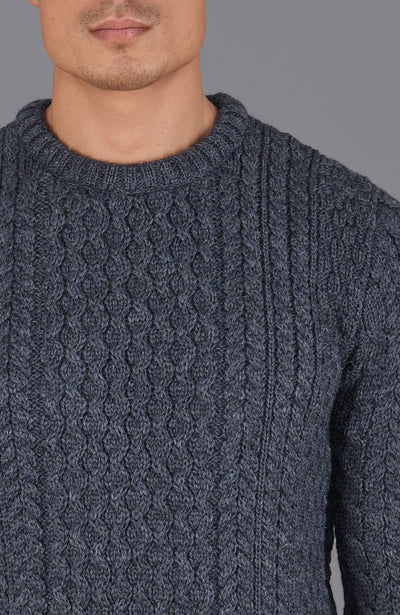 grey mens British wool cable jumper