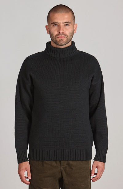 black mens chunky roll neck submariner jumper