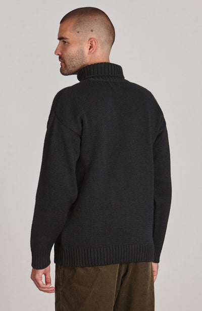 black mens chunky roll neck submariner jumper