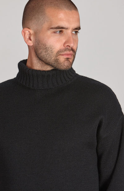 black mens chunky roll neck submariner jumper