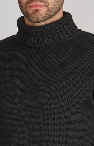 black mens chunky roll neck submariner jumper