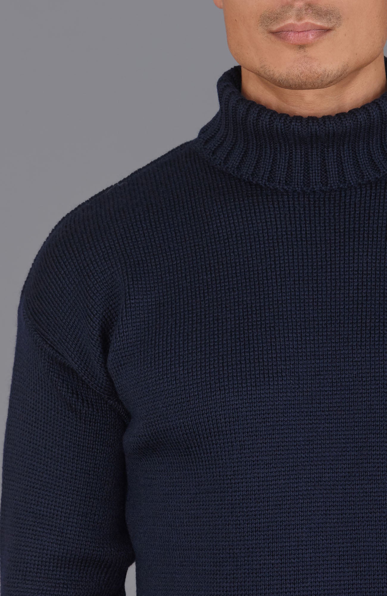 navy mens roll neck chunky jumper