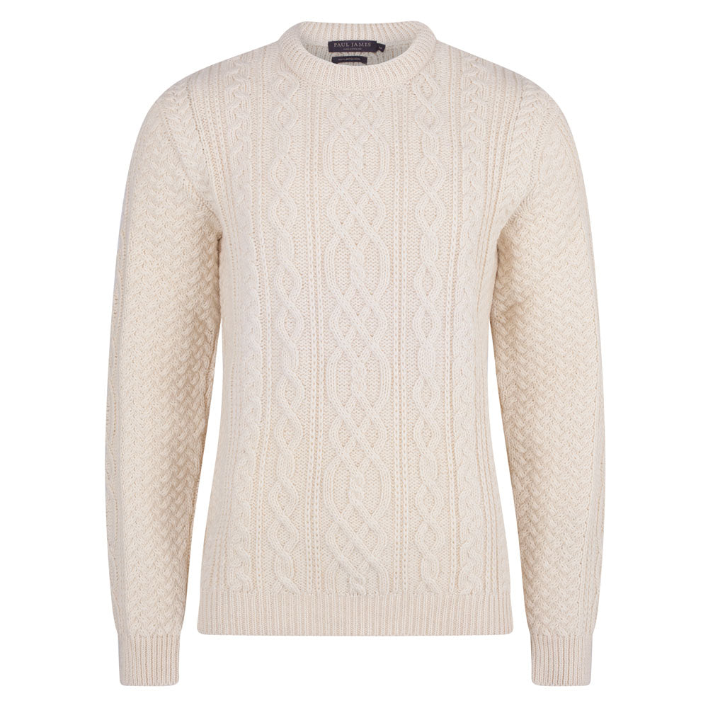 white mens chunky cable wool jumper