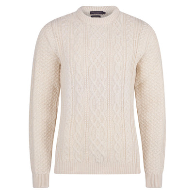 white mens chunky cable wool jumper