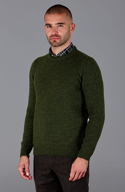 Mens Crew Neck Merino Moss Stitch Jumper Paul James Knitwear