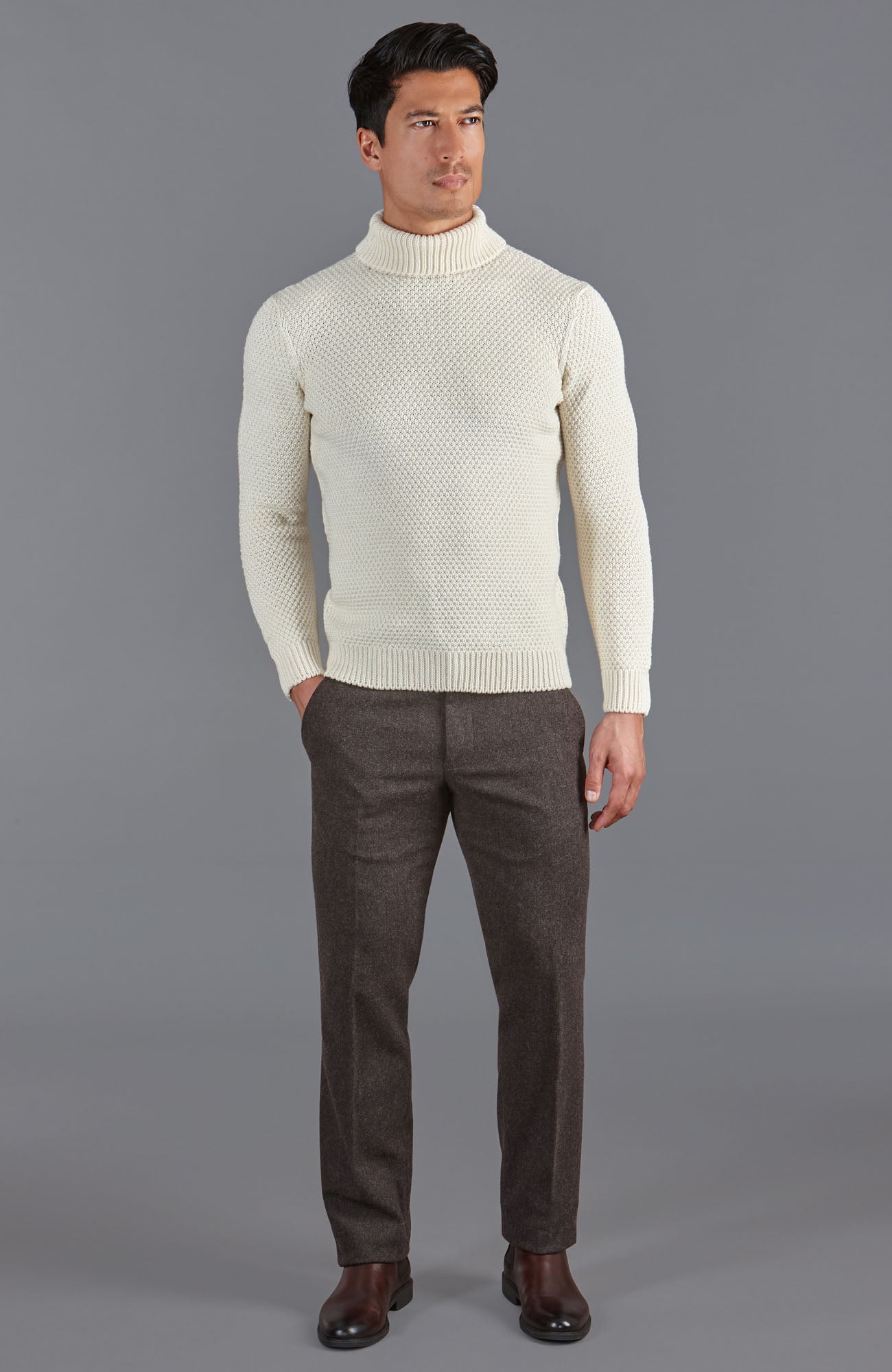 mens fisherman roll neck wool jumper