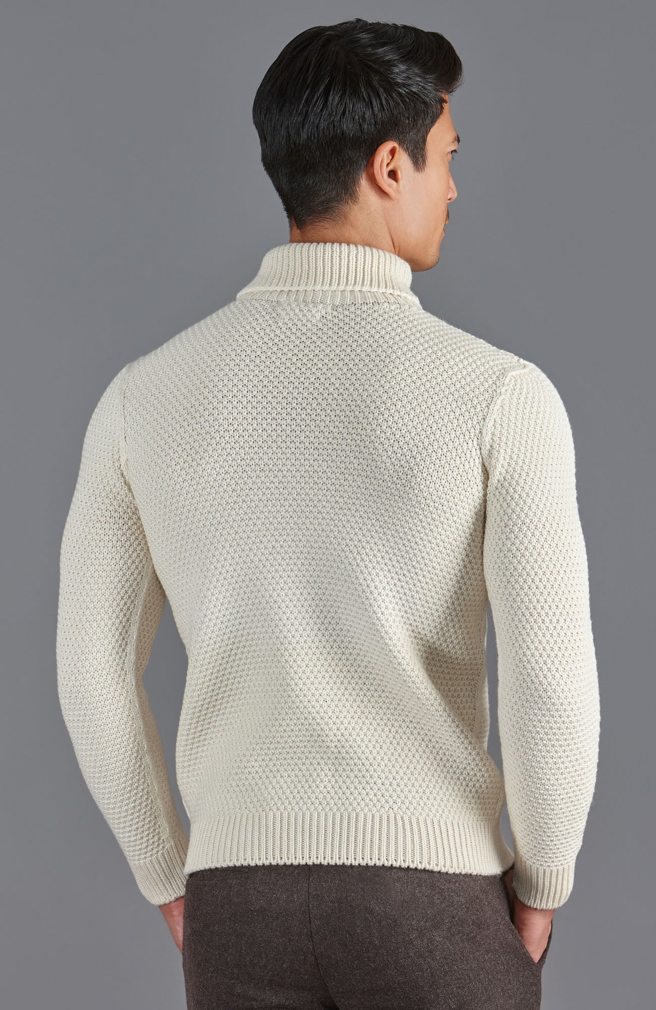 mens wool roll neck moss stitch jumper