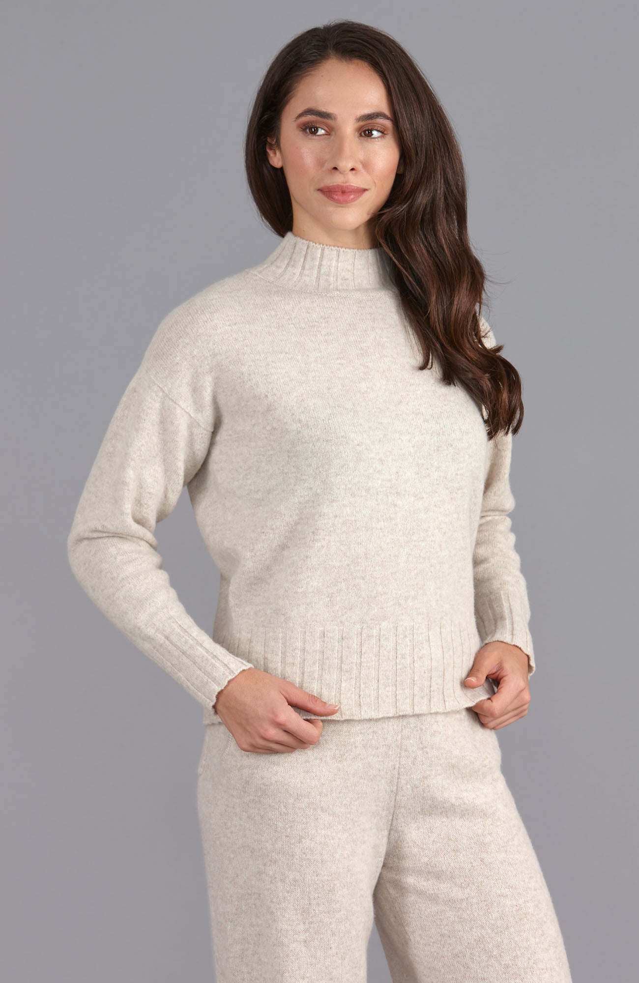 linen womens mock neck wool jumper