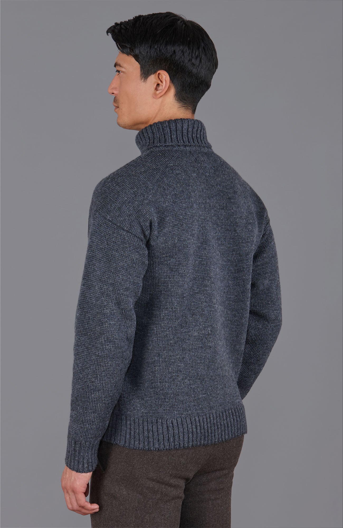 grey roll neck wool jumper