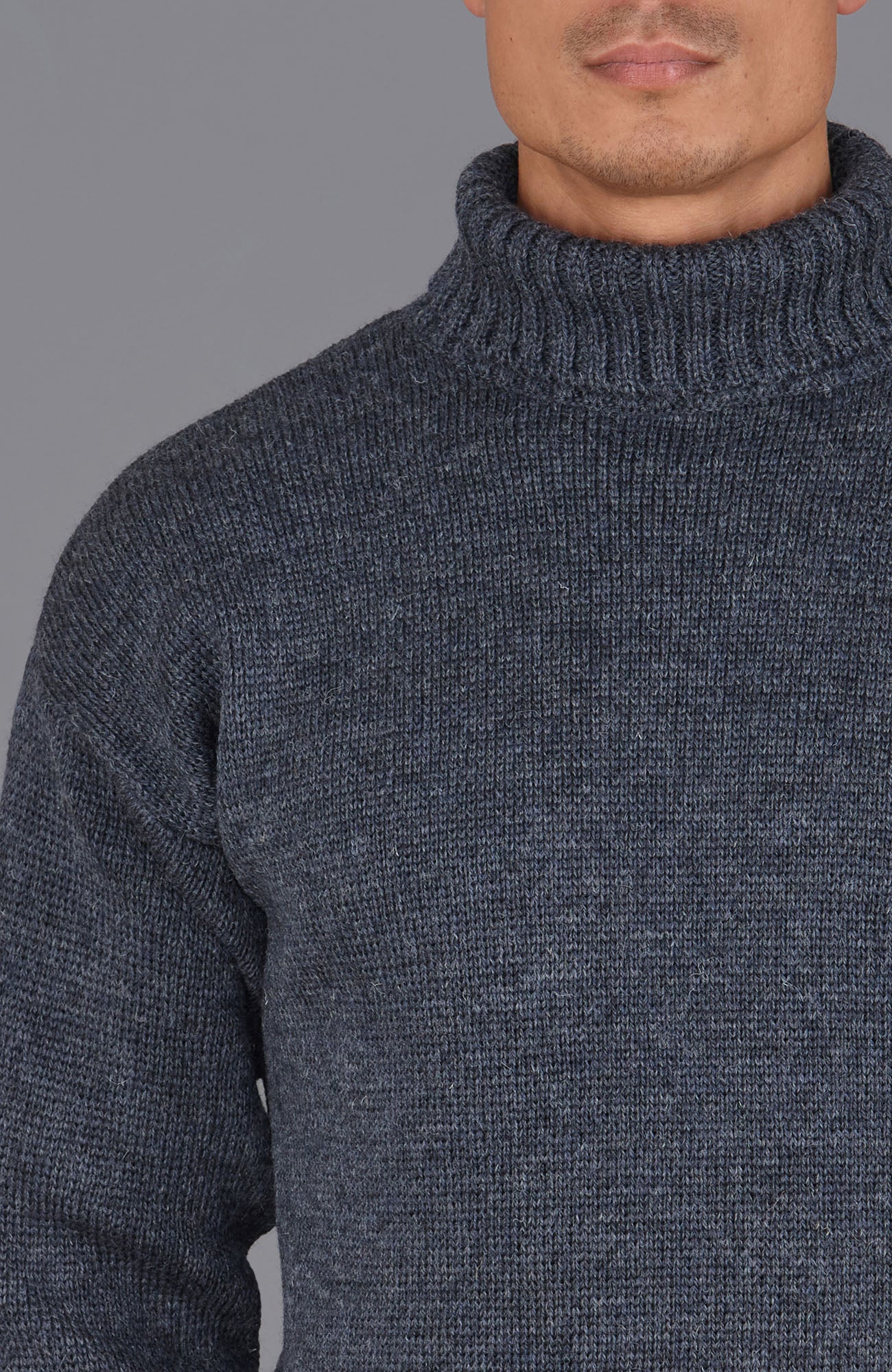 grey roll neck wool jumper