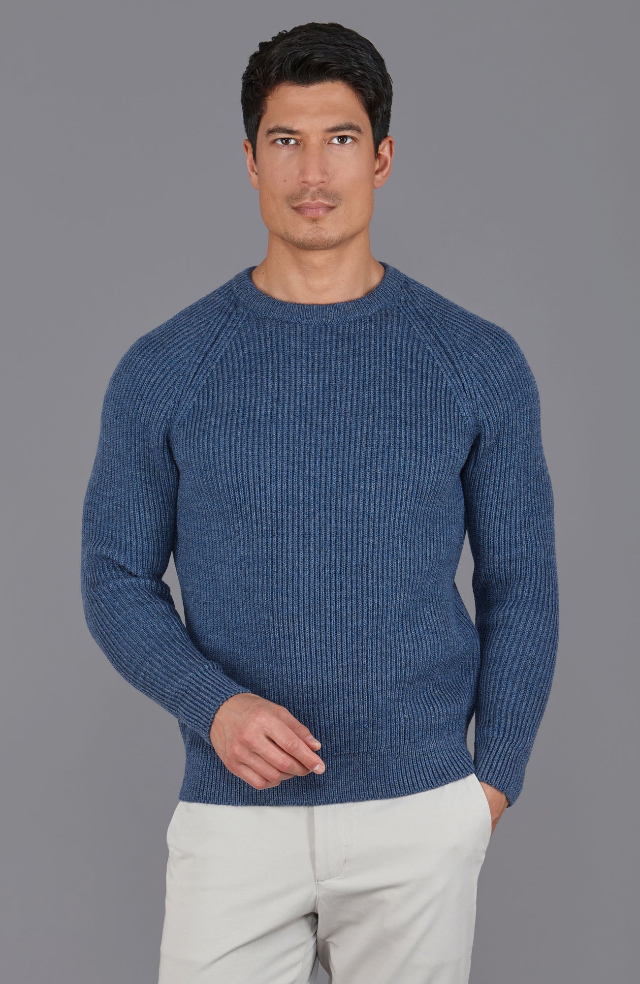 Mens Chunky Merino Wool Fisherman Rib Knit Jumper